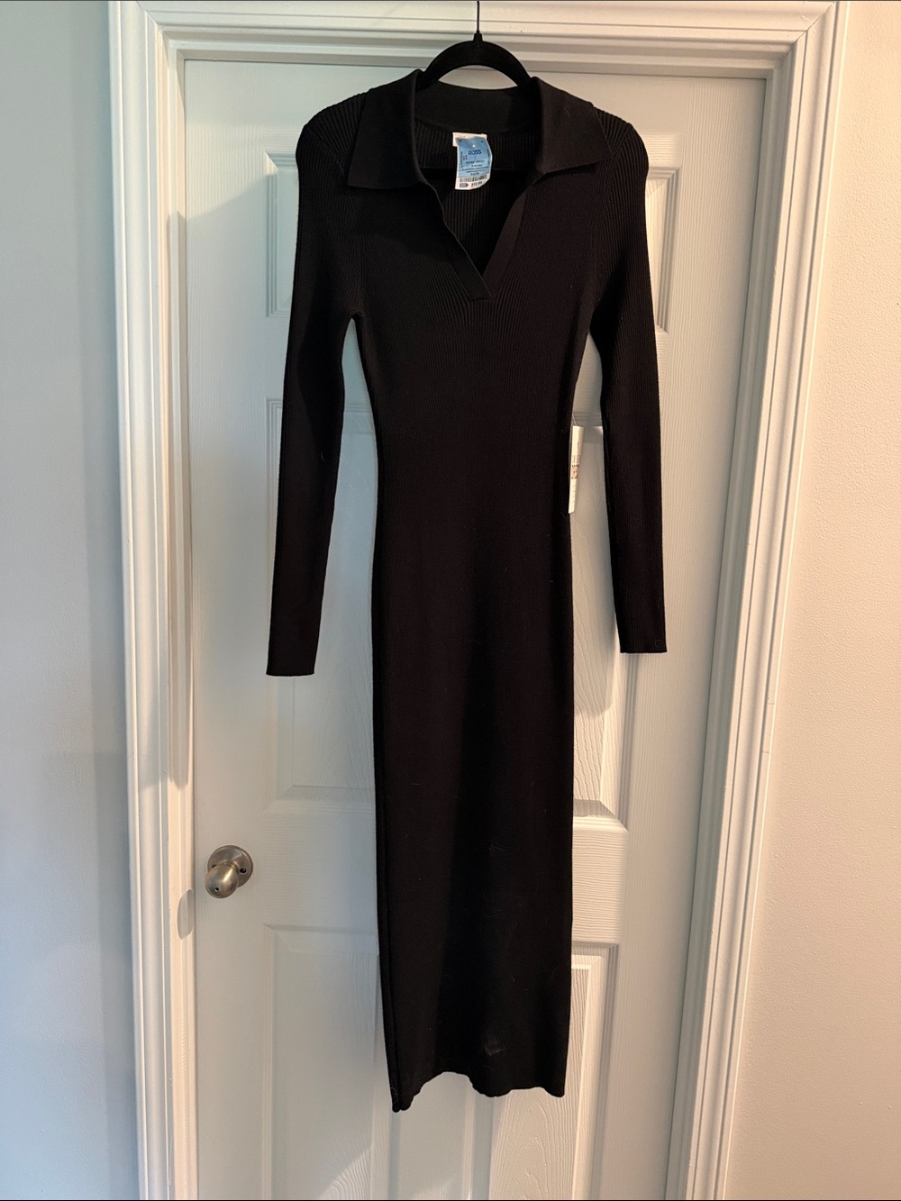 J for Justify Black Ribbed Long Sleeve Collared Knit Dress